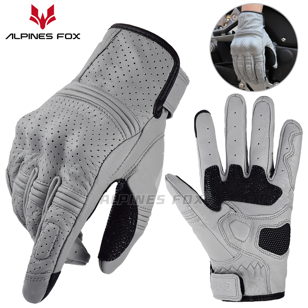 Motorcycle Gear Fox - Retro Motorcycle Leather Gloves Perforated Summer